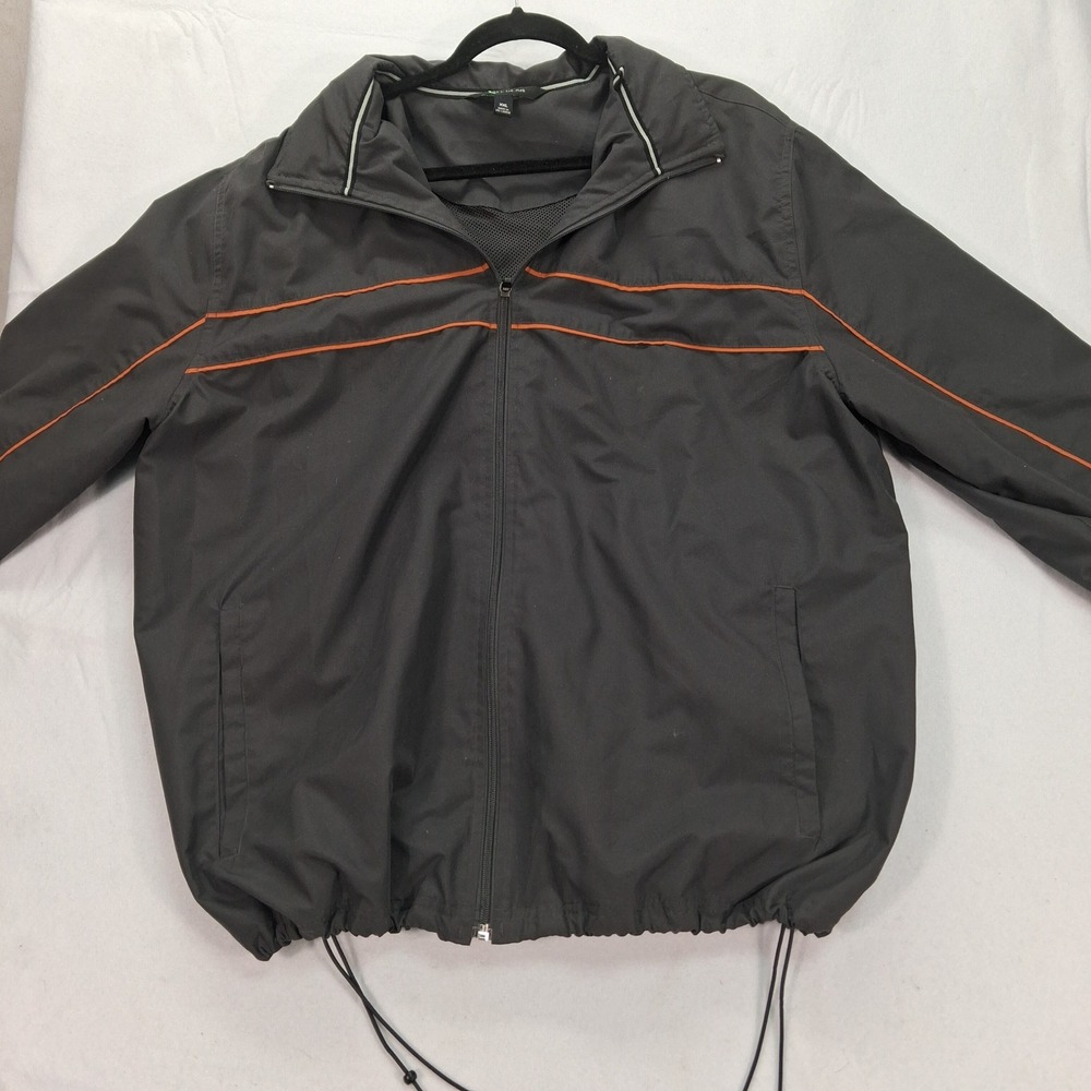 Tek Gear Windbreaker Mens XXL Full Zip Gray Orange Piping Mesh Lined EUC